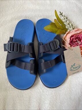 Chaco Kids Blue Footbed Sandals with Black Webbing